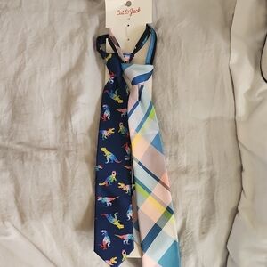 Cat & Jack Kids' Zipper Adjustable Dinosaur and Plaid Ties - Blue and Multicolor